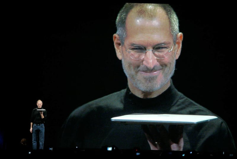 In this Jan. 15, 2008 file photo Apple CEO Steve Jobs introduces the Macbook Air during the keynote address at Apple MacWorld Conference in San Francisco.