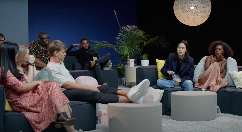 Nine young adults discuss a scene from “The Chosen” in a documentary, “Unfiltered: Gen Z Reacts to ‘The Chosen.’”