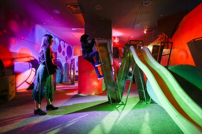 Letty Sendejas and her son Gus, 8, play at an interactive art space called Dreamscapes at the Rio Grande in Salt Lake City on Friday, March 15, 2019.