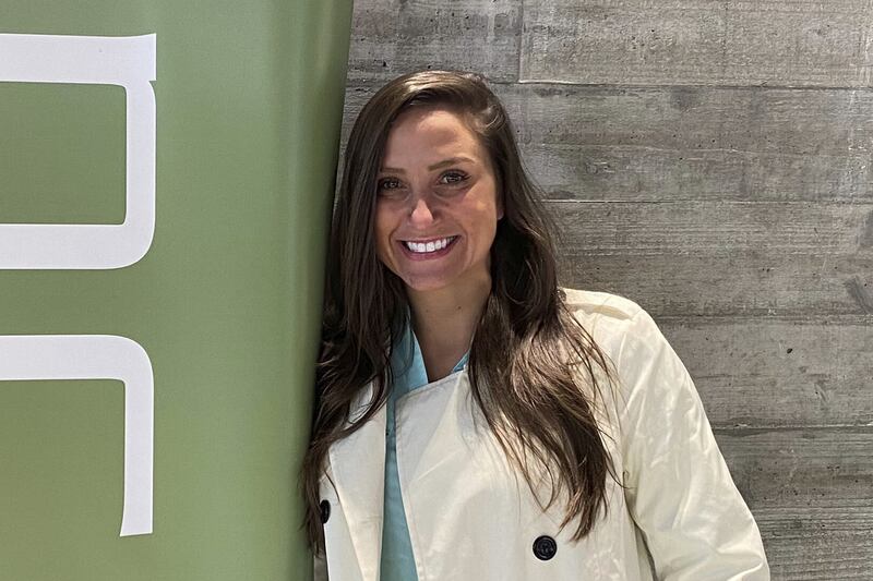 This photo provided by KPCW.org shows Kouri Richins at the KPCW studio in Park City on April 12. Richins is charged with poisoning her husband with a lethal dose of fentanyl at their home in Kamas.