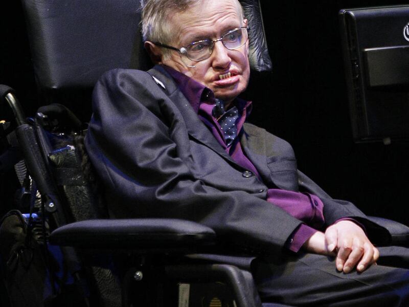 Physicist and best-selling author Stephen Hawking appears in Seattle, Saturday, June 16, 2012. Hawking was taking part in the Seattle Science Festival Luminaries Series. (AP Photo/Ted S. Warren)