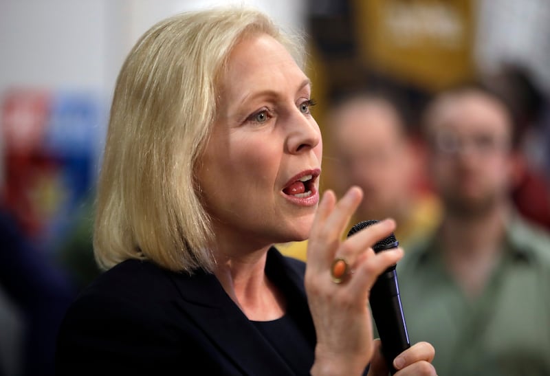 Democratic presidential candidate Sen. Kirsten Gillibrand, D-N.Y., speaks during a campaign meet-and-greet, Friday, March 15, 2019, at To Share Brewing in Manchester, N.H. (AP Photo/Elise Amendola)