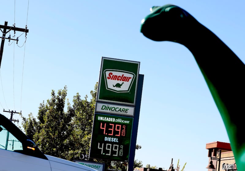 Current gasoline prices are displayed at a Sinclair in Salt Lake City, Utah.