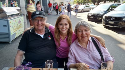 Bethany Bunting, center, with her relatives Hans Roggen and Carol Roggen. Bethany met met Hans Roggen when they happened to be on the same train in Switzerland.