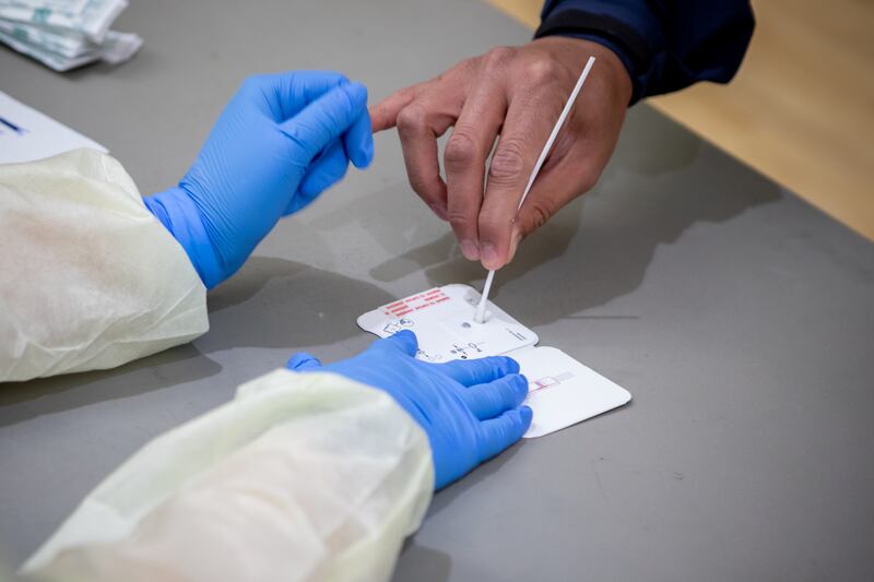 Weber State University begins the first day of widescale COVID-19 testing for students and employees at the Ogden campus on Tuesday, Nov. 10, 2020. Weber State had previously offered free testing for anyone with possible coronavirus symptoms. The new process will allow for free rapid testing for thousands of people even if they aren’t showing symptoms.