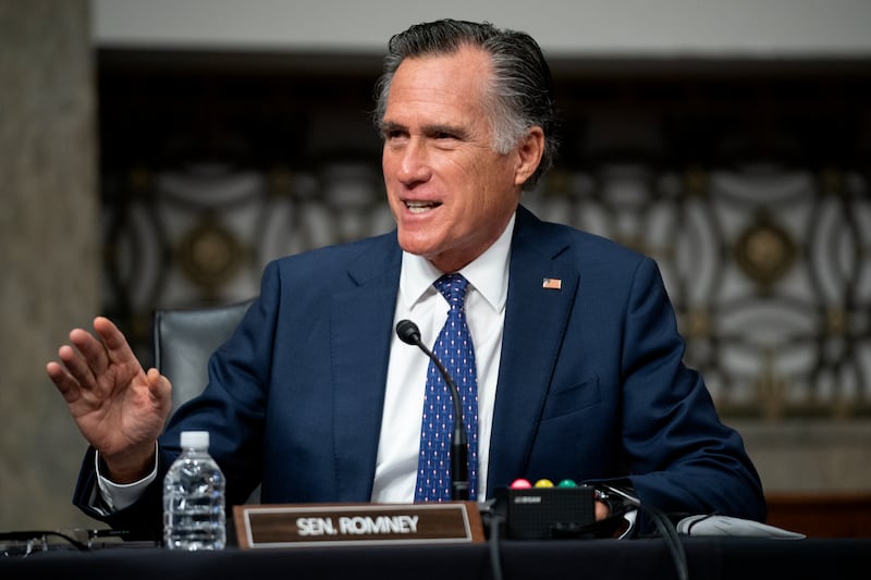 Sen. Mitt Romney, R-Utah, speaking at a committee meeting on Capitol Hill in Washington.