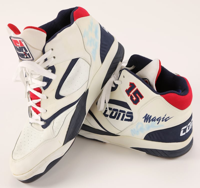 Magic Johnson 1992 Dream Team signed, game-worn shoes. The shoes are up for auction now.
