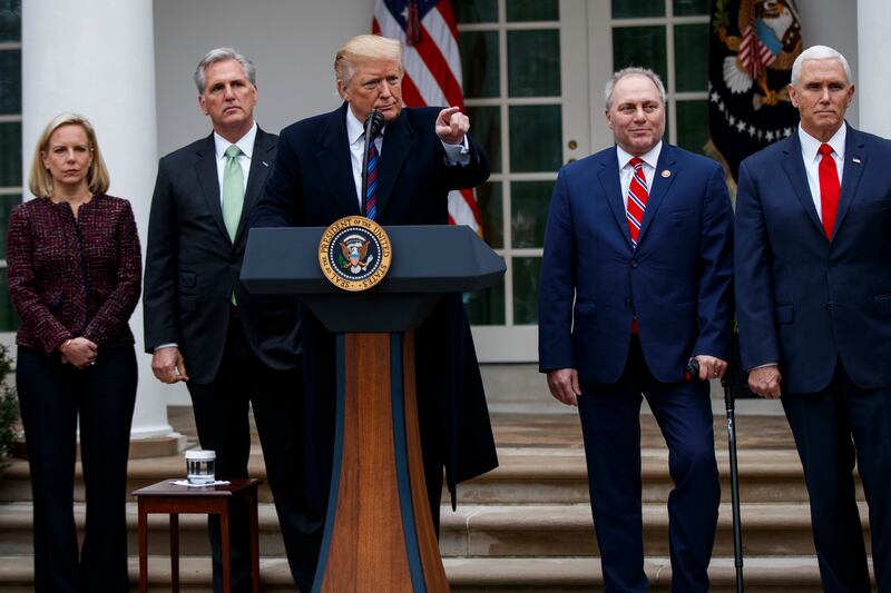 President Donald Trump speaks during a news conference in the Rose Garden of the White House after meeting with lawmakers about border security, Friday, Jan. 4, 2019.