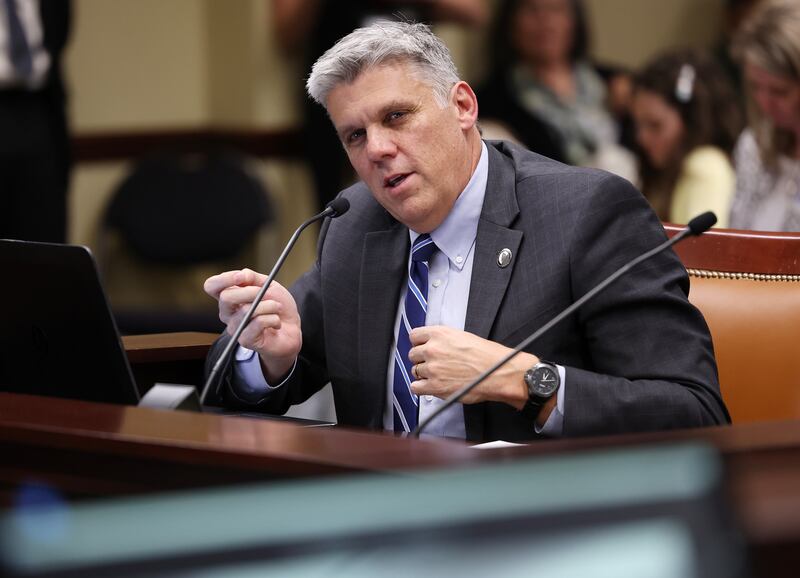 Rep. Phil Lyman, R-Blanding, testifies about his bill that would have returned Utah to in-person voting.