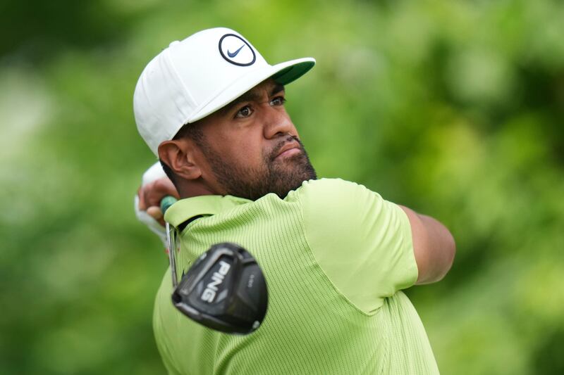 Tony Finau watches his tee shot on the second hole during the fourth round of the Canadian Open golf tournament in Toronto on Sunday, June 12, 2022.