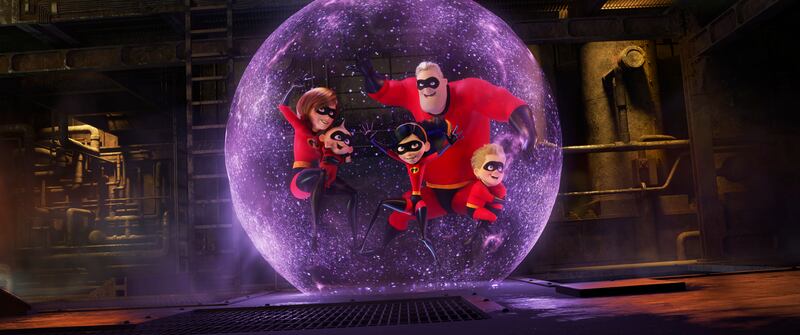 This image released by Disney Pixar shows a scene from "Incredibles 2," in theaters on June 15.