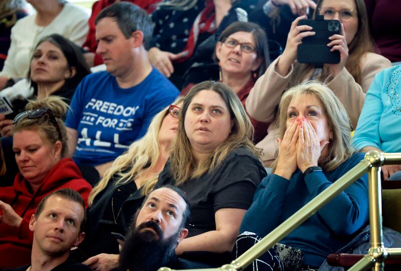 People watch as votes are counted for HB60 in the House chamber gallery at the Capitol in Salt Lake City on Tuesday, Feb. 22, 2022.