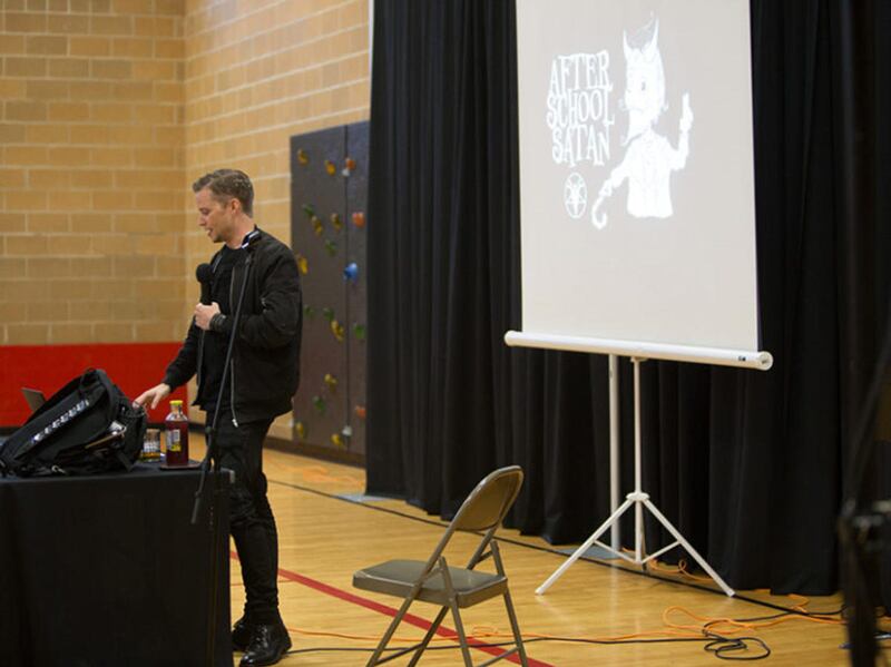 Lucien Greaves, spokesperson and co-founder of the Satanic Temple, speaks about religious freedom and the After School Satan Club on September 30, 2016 in Kansas City, Mo.
