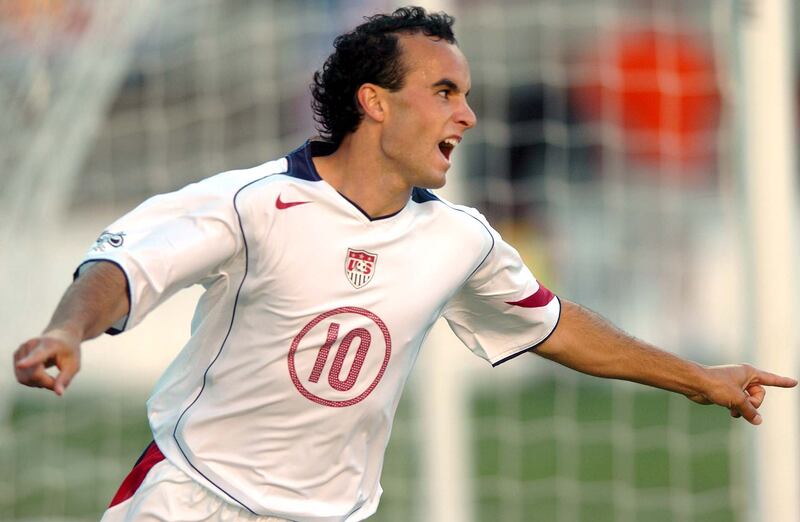 Landon Donovan celebrates after scoring against Costa Rica in Salt Lake City