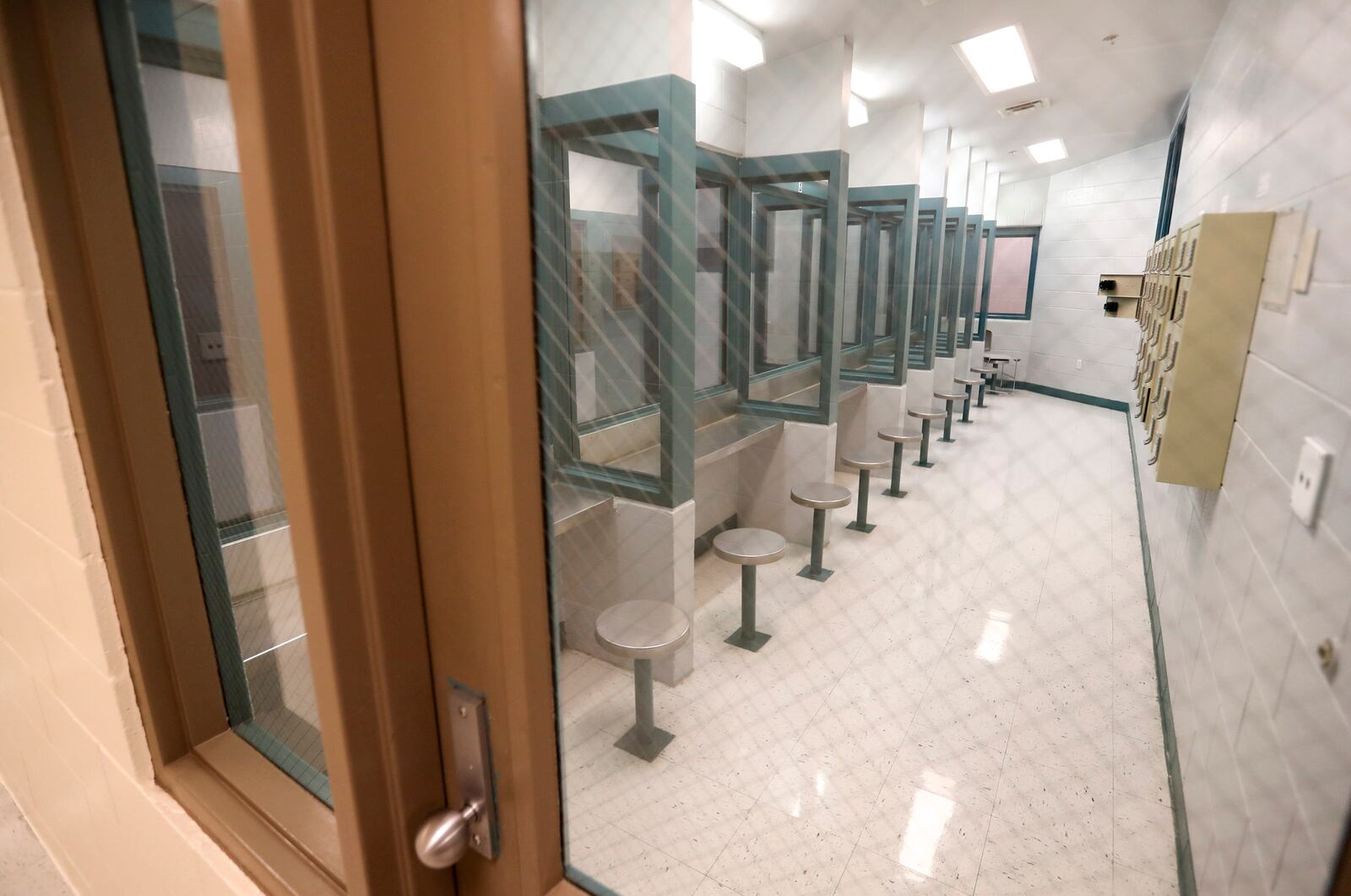 A section of the Davis County Jail where inmates communicate with visitors.