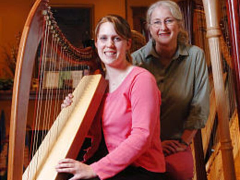Anamae Anderson, left, and ShruDeLi Ownbey are the organizers of the first Harp Therapy Gathering.