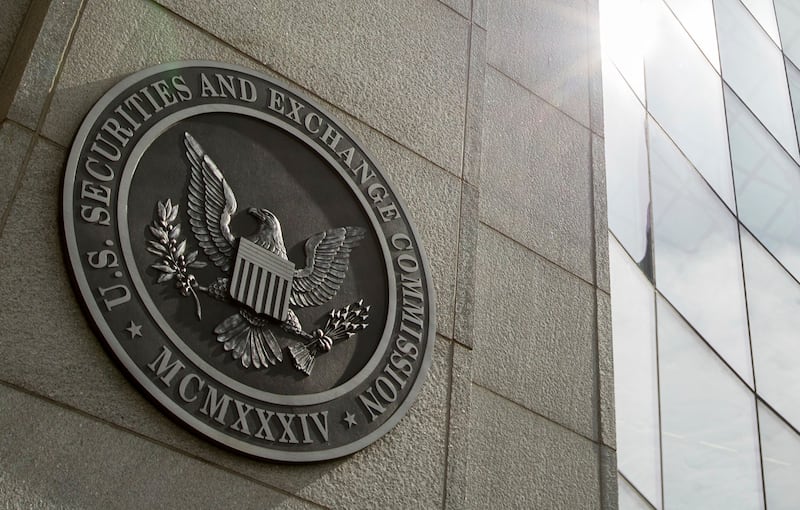 The seal of the U.S. Securities and Exchange Commission at SEC headquarters in Washington.