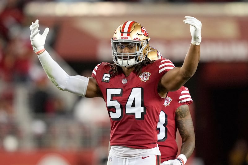 San Francisco 49ers’ Fred Warner against the Green Bay Packers during an NFL football game in Santa Clara, Calif., Sunday, Sept. 26, 2021. (AP Photo/Tony Avelar)