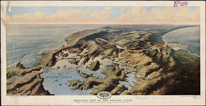 The Panama Canal is mapped out in a 1912 painting.