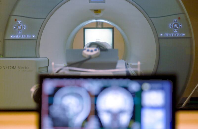 A brain-scanning MRI machine at Carnegie Mellon University in Pittsburgh is seen on Nov. 26, 2014.