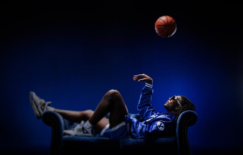 New BYU basketball signee Nate Pickens poses for a picture during his official recruiting visit.