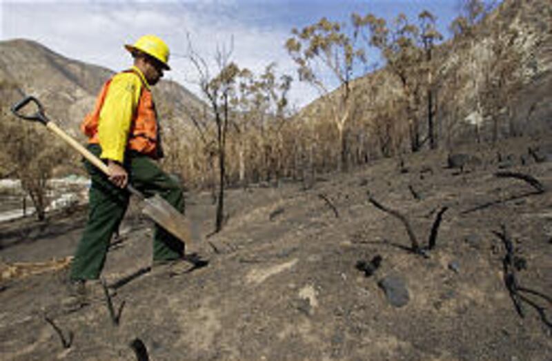 Soil scientist Timothy Evans makes his way up a hillside to gather dirt samples in the San Bernardino National Forest.