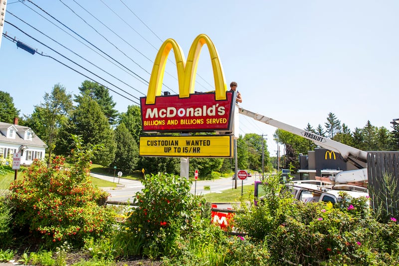 A McDonald’s restaurant sign.