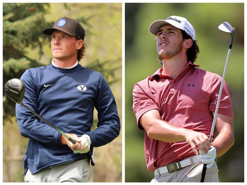 BYU’s Carson Lundell, left, and Utah’s Blake Tomlinson will lead their respective teams at the NCAA Golf Championships.