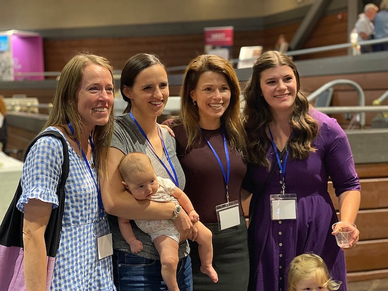 FAIR Conference attendees pose at the Show Barn at Thanksgiving Point in Lehi, Utah, on Wednesday, Aug. 26, 2025.