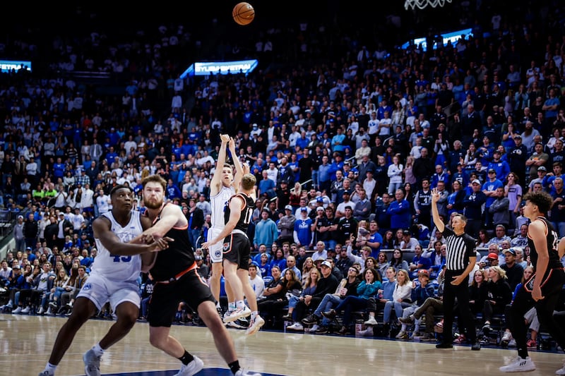 BYU’s Spencer Johnson launches a bomb during game against Idaho State Monday, Nov. 7, 2022, in the Marriott Center in Provo.