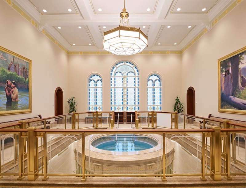 The baptistry of the Yorba Linda California Temple.