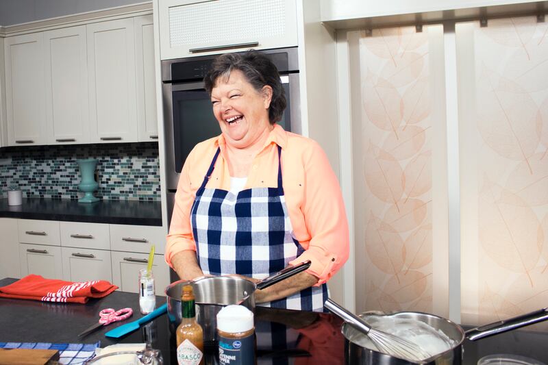 KSL "Studio 5" food and home economics contributor Becky Low has a laugh with the crowd before the start of the final taping of her segment on April 25, 2019.