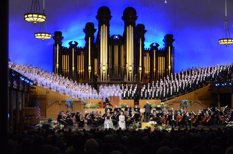 The Mormon Tabernacle Choir films part of the virtual choir performance of the Handel's "Hallelujah" chorus.