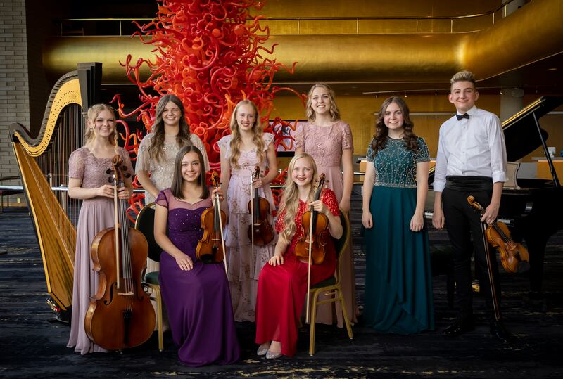 Salute to Youth musicians pose for photos at Abravanel Hall in Salt Lake City on Friday, Sept. 24, 2021.