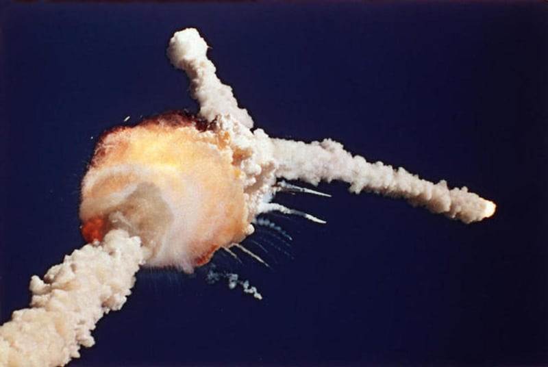 FILE - In this Jan. 28, 1986 file photo, the Space Shuttle Challenger explodes shortly after lifting off from Kennedy Space Center, in Fla.