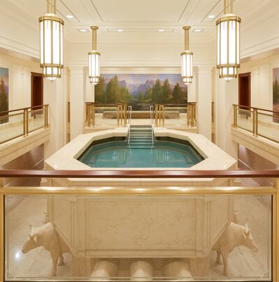 The baptismal font of the LDS Church's new Meridian Idaho Temple.