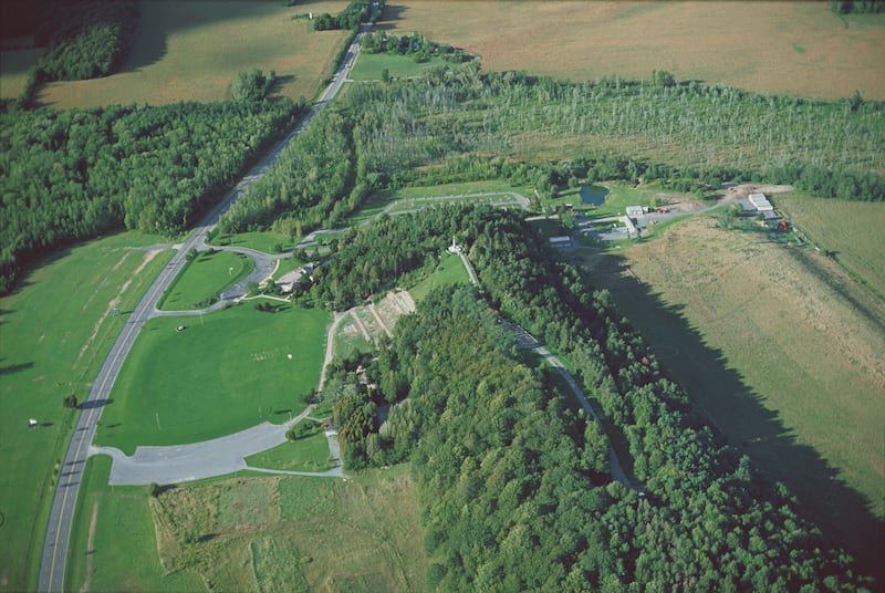 An aerial view of the Hill Cumorah in Manchester, New York.