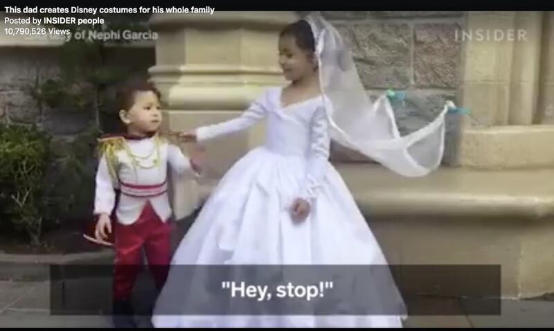 The Garcia family visited Disneyland dressed up in costumes created by Designer Daddy.
