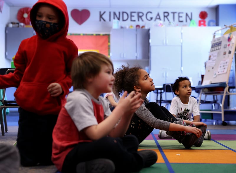 Kindergartners attend class at Woodrow Wilson Elementary School in Salt Lake City.