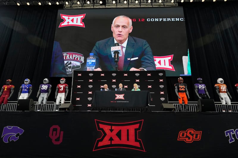 Incoming Big 12 Commissioner Brett Yormark speaks during a news conference opening the Big 12 football media days on July 13, 2022.