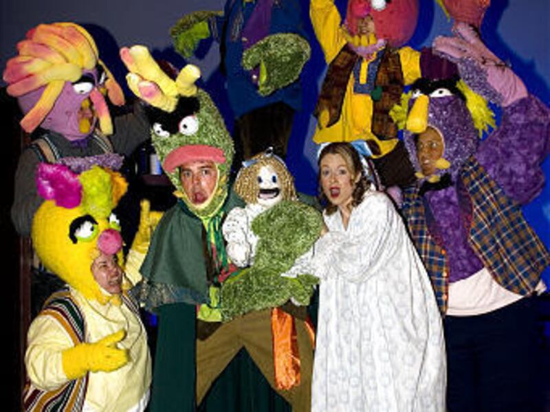The cast of "Big Friendly Giant": Shawn Mortensen as Big Friendly Giant, Celesta Rimington as Sophie, Debbie Bowman as Meat Dripper, Alex Brown as Flesh Lump Eater, Josh Patterson as Blood Bottler, Nik Mikkelsen as Bone Cruncher and Laurel Barham as Child