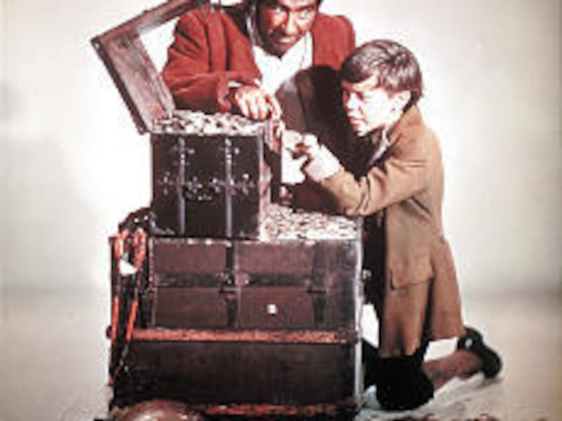 Robert Newton and Bobby Driscoll in "Treasure Island."