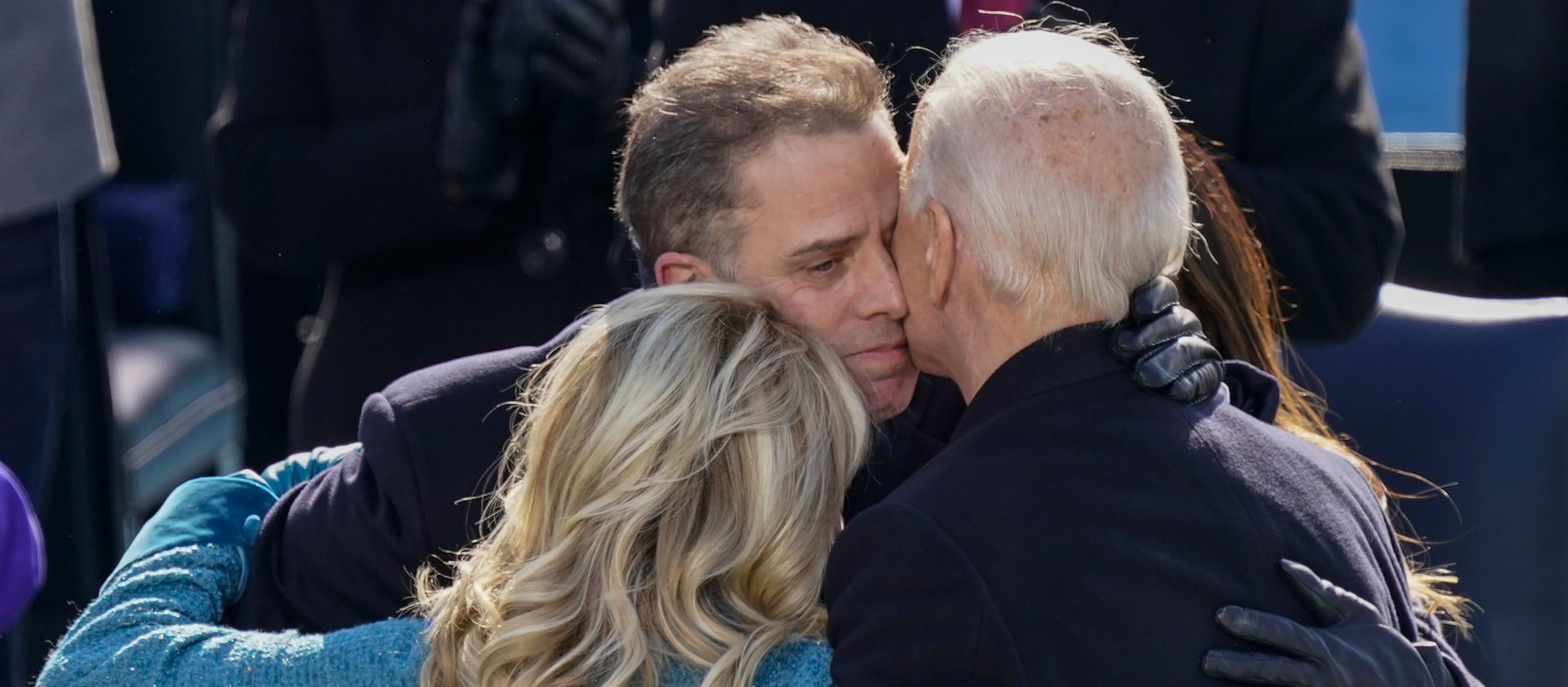 President Joe Biden hugs family members after being sworn-in during the 59th Presidential Inauguration at the U.S. Capitol.