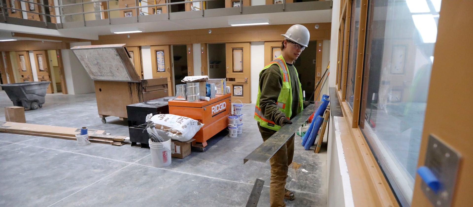Dallas Tucker, Ezarc Building Solutions laborer, works in the receiving and orientation building at the new Utah State Prison in Salt Lake City.