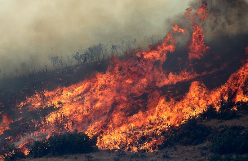 A wildfire burns in Tollgate Canyon in Summit County on Monday, July 30, 2018.