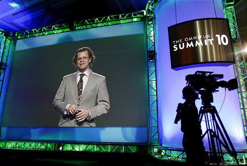 Josh James, CEO and co-founder of Utah-based Omniture, speaks at the company's summit Wednesday.