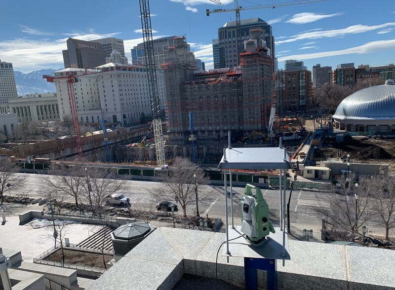 Sensors like this one on the Conference Center have been placed around the Salt Lake Temple to measure movement in any direction.