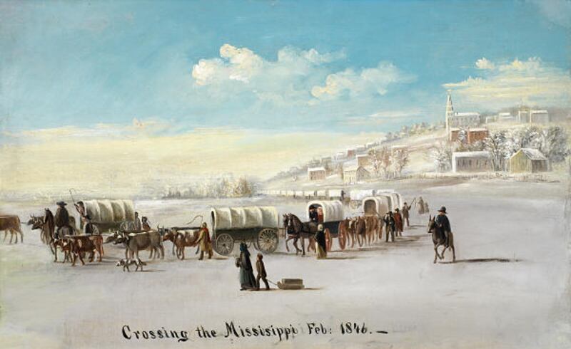 "Crossing the Mississippi Feb. 1846" by C.C.A. Christensen.