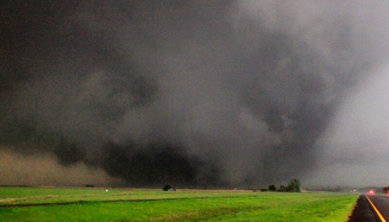 A half-mile-wide tornado moves toward Piedmont, Okla.