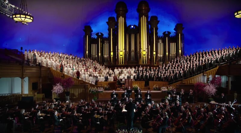 The Mormon Tabernacle Choir films part of the virtual choir performance of the Handel's "Hallelujah" chorus.
